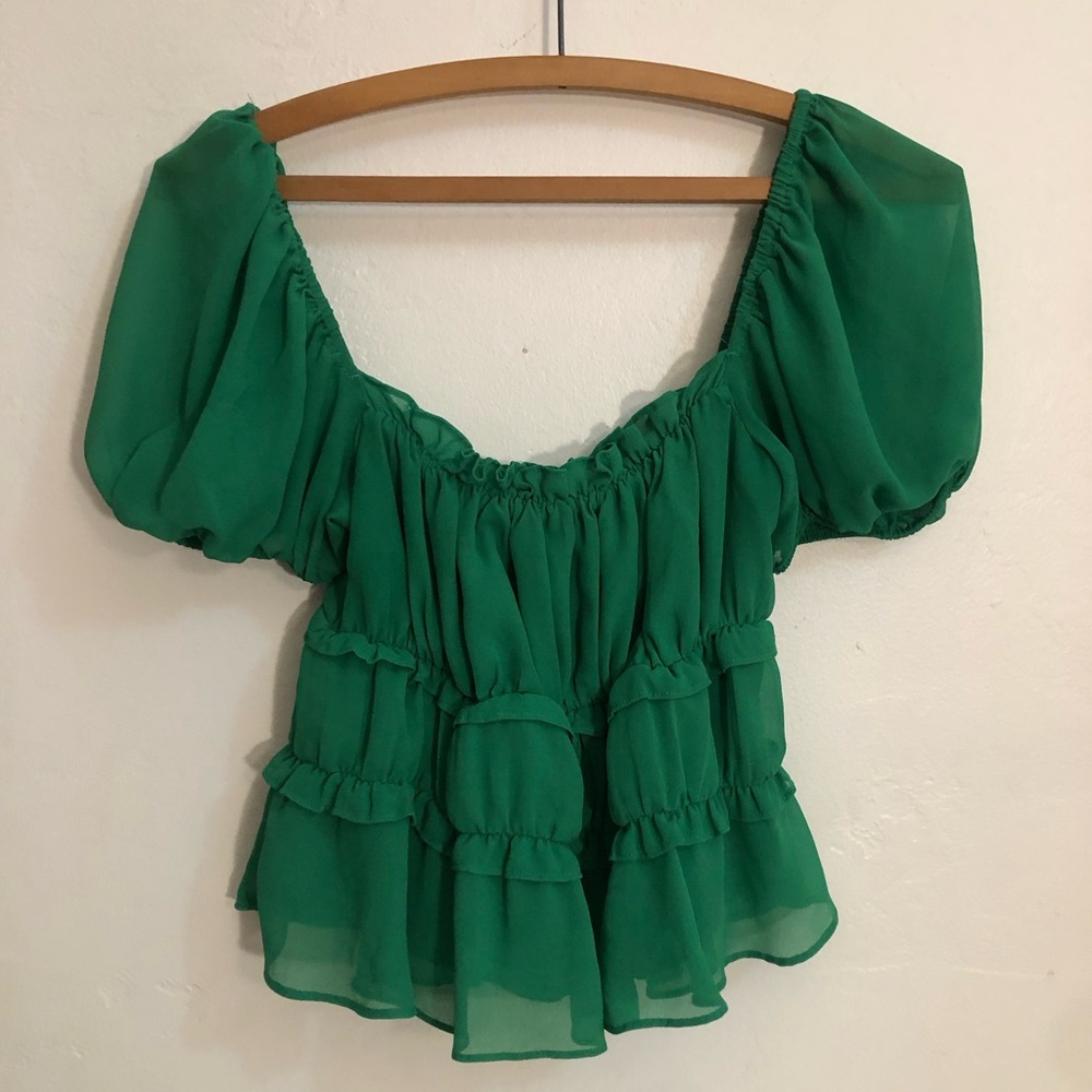 ASTR The Label Blouse Size XS Smocked Puff Sleeve Coquette Dainty Boho Fairycore